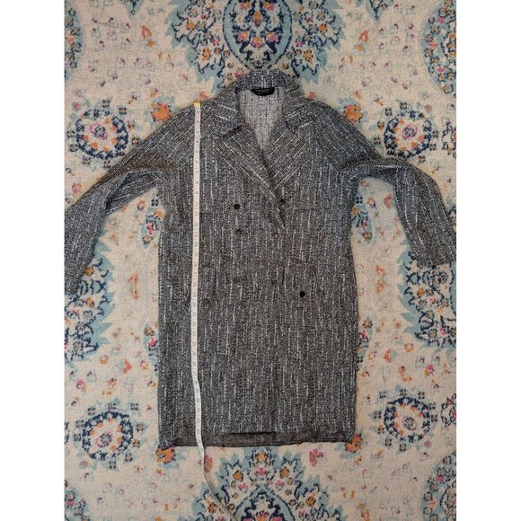 Topshop Black and White Storm Flap Unlined Double Breasted Duster Trench Coat: 4 - Picture 8 of 11